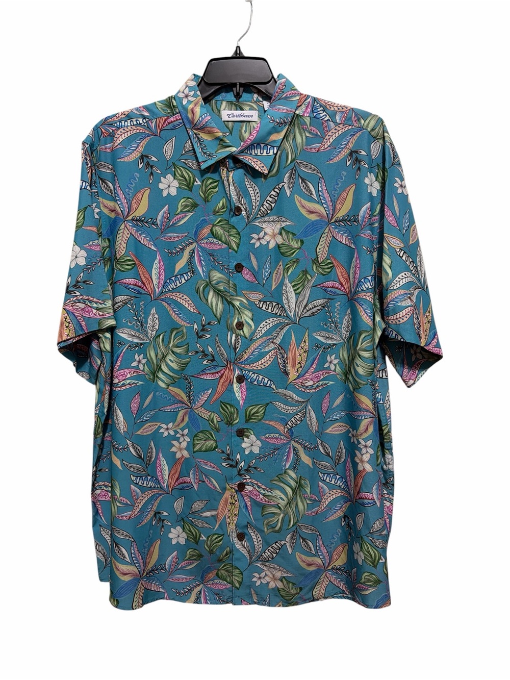 Caribbean Roundtree & Yorke 2XT Camp Shirt Aqua Blue Print Modal Big Man